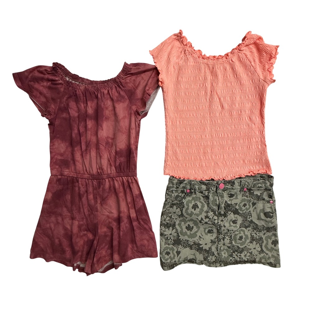 Girls L 10/12 3 Pc Bundle Old Navy Romper Tops Cherokee Floral Skirt Outfit